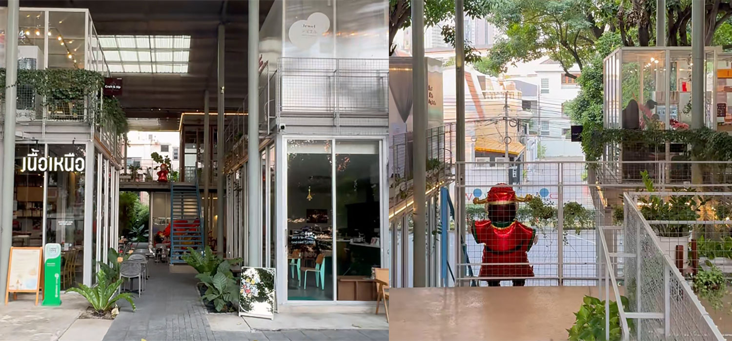 ภาพทางเดินภายในและยูนิตร้านชั้นสองของ POWWOWOW แสดงการจัดร้านแบบ modular และพื้นที่สัญจรภายใน